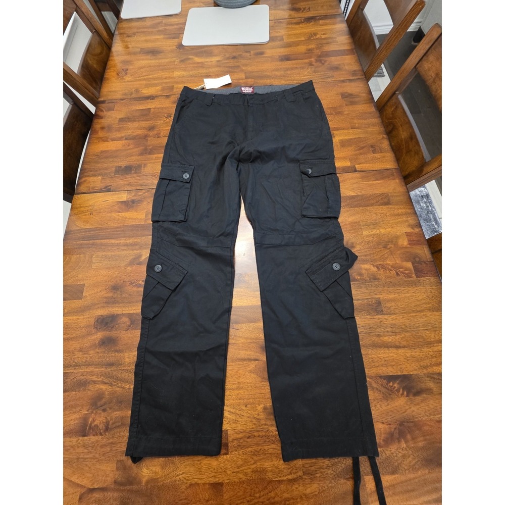 Matchstick Mens Cargo Black Pants Size 42 Straight Leg Cotton‎